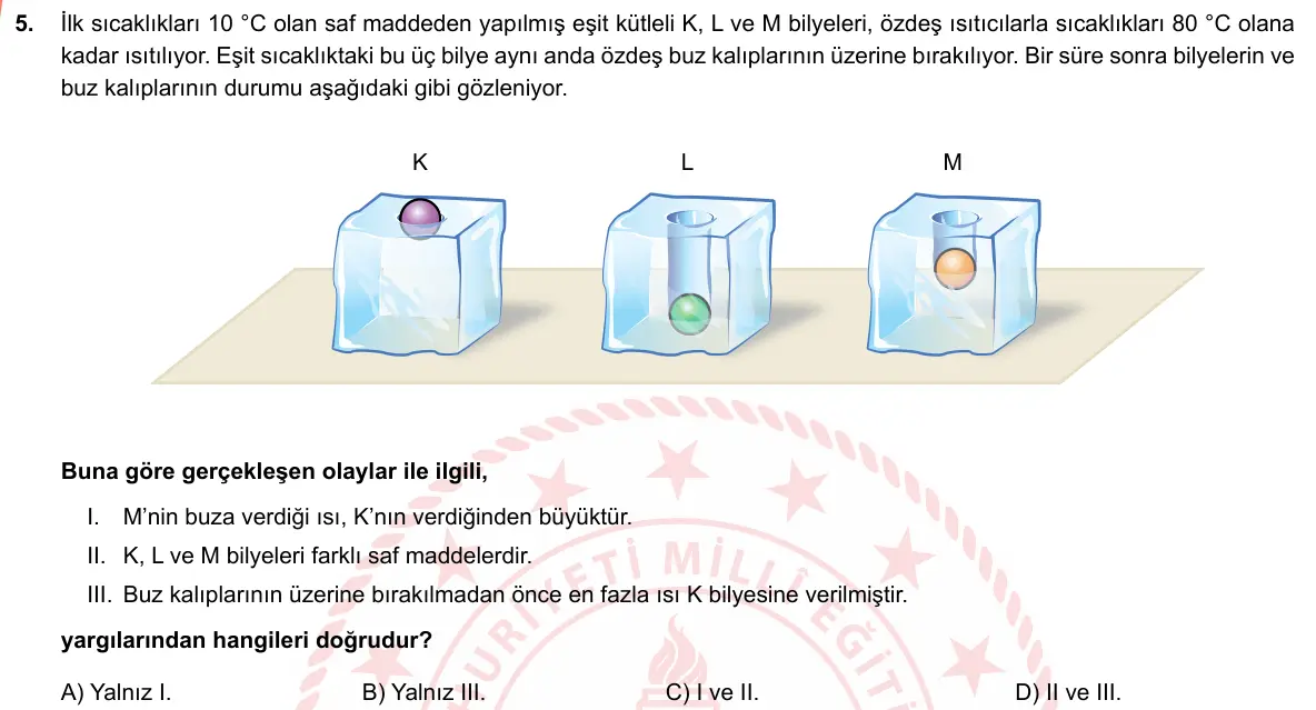 LGS Örnek Soruları Nisan 2019 Sayısal Fen Bilimleri 5. Soru görseli