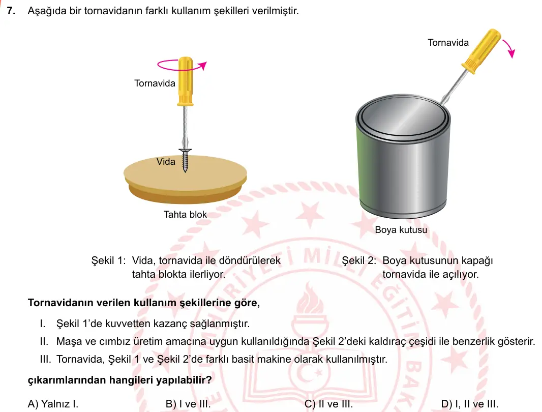 LGS Örnek Soruları Nisan 2019 Sayısal Fen Bilimleri 7. Soru görseli