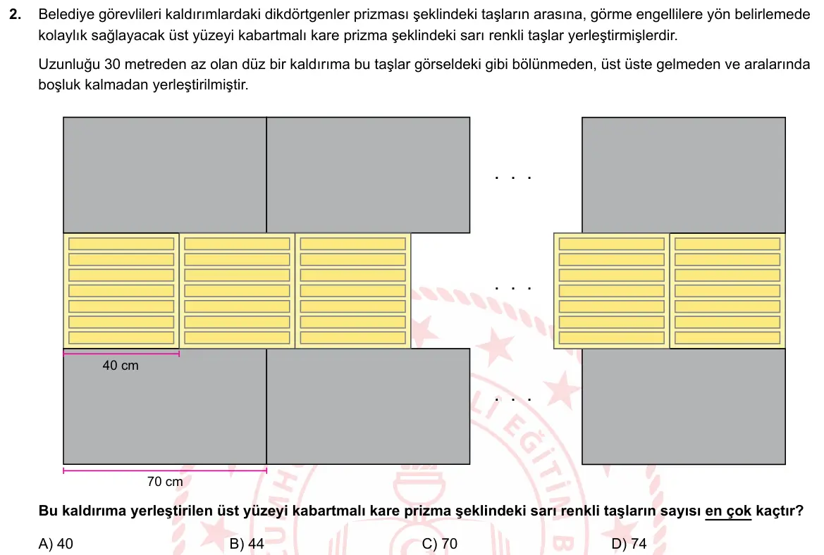LGS Örnek Soruları Nisan 2019 Sayısal Matematik 2. Soru görseli