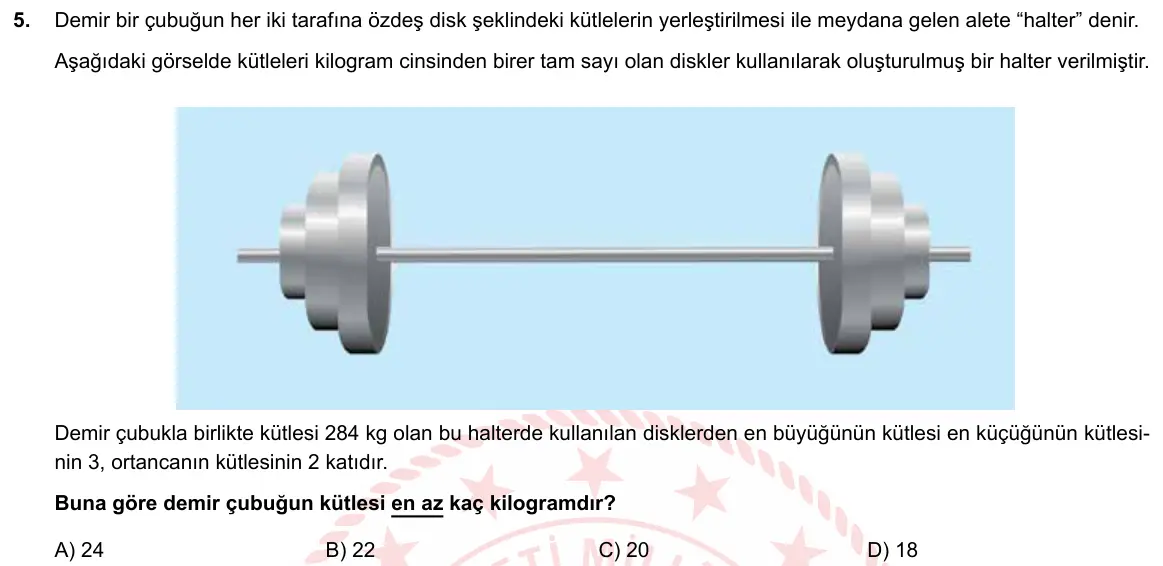 LGS Örnek Soruları Nisan 2019 Sayısal Matematik 5. Soru görseli