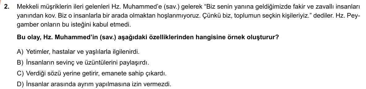 LGS Örnek Soruları Nisan 2019 Sözel Din Kültürü ve Ahlak Bilgisi 2. Soru görseli