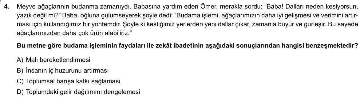 LGS Örnek Soruları Nisan 2019 Sözel Din Kültürü ve Ahlak Bilgisi 4. Soru görseli