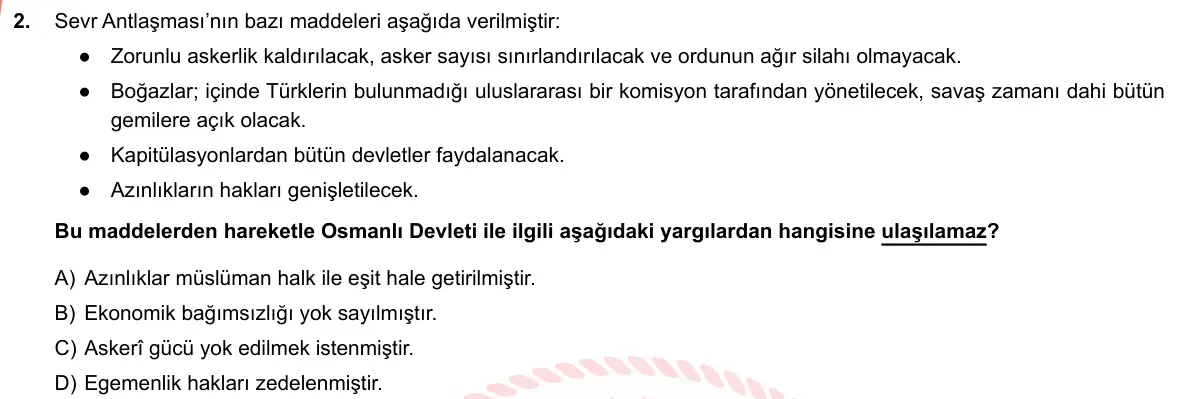 LGS Örnek Soruları Nisan 2019 Sözel T.C. İnkılap Tarihi ve Atatürkçülük 2. Soru görseli