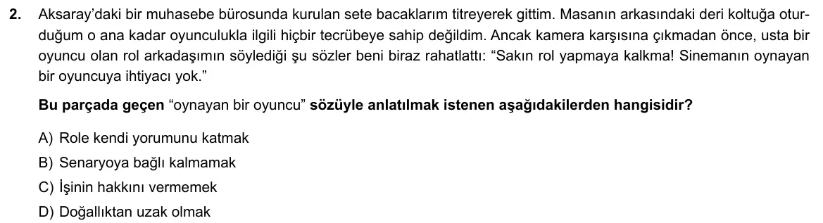 LGS Örnek Soruları Nisan 2019 Sözel Türkçe 2. Soru görseli