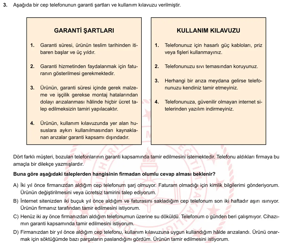 LGS Örnek Soruları Nisan 2019 Sözel Türkçe 3. Soru görseli