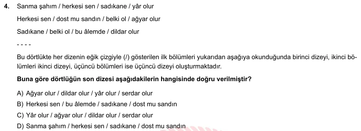 LGS Örnek Soruları Nisan 2019 Sözel Türkçe 4. Soru görseli