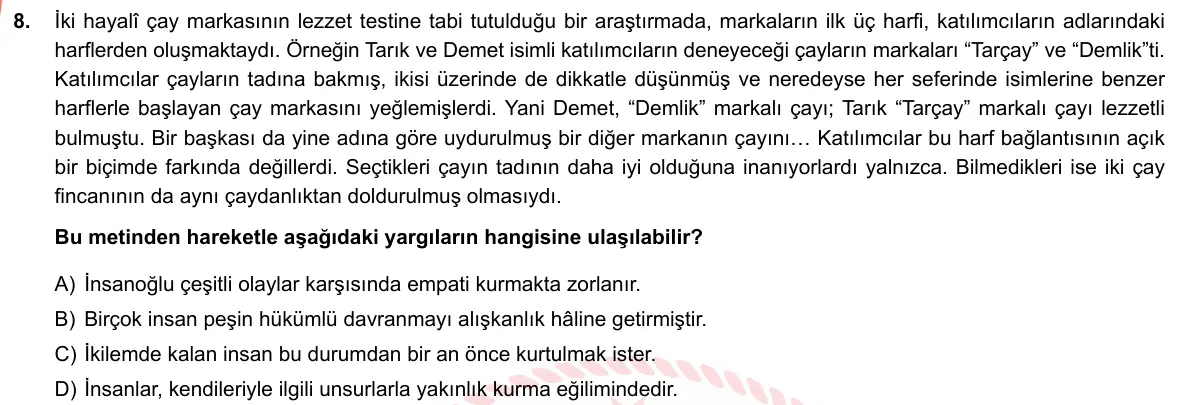 LGS Örnek Soruları Nisan 2019 Sözel Türkçe 8. Soru görseli
