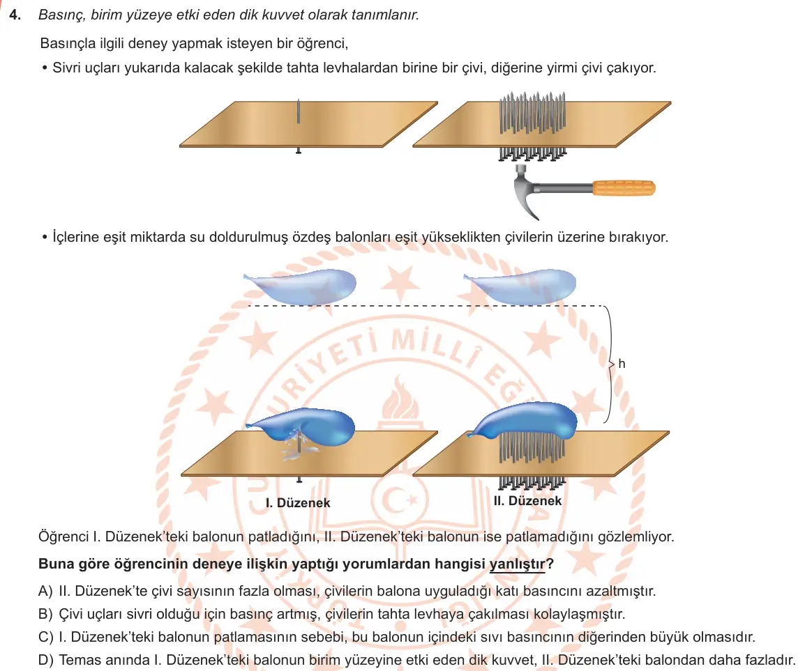 LGS Örnek Soruları Ocak 2019 Sayısal Fen Bilimleri 4. Soru görseli