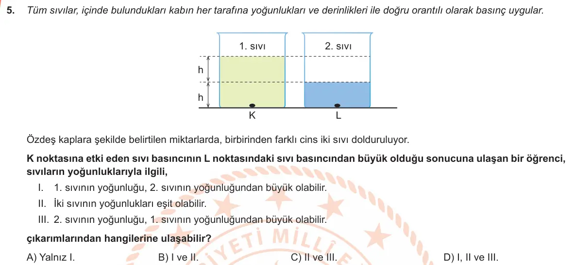 LGS Örnek Soruları Ocak 2019 Sayısal Fen Bilimleri 5. Soru görseli