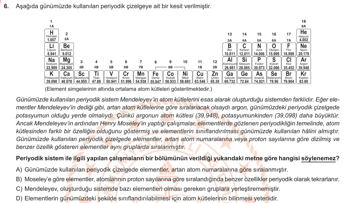 LGS Örnek Soruları Ocak 2019 Sayısal Fen Bilimleri 6. Soru görseli