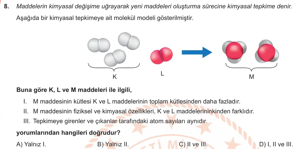LGS Örnek Soruları Ocak 2019 Sayısal Fen Bilimleri 8. Soru görseli