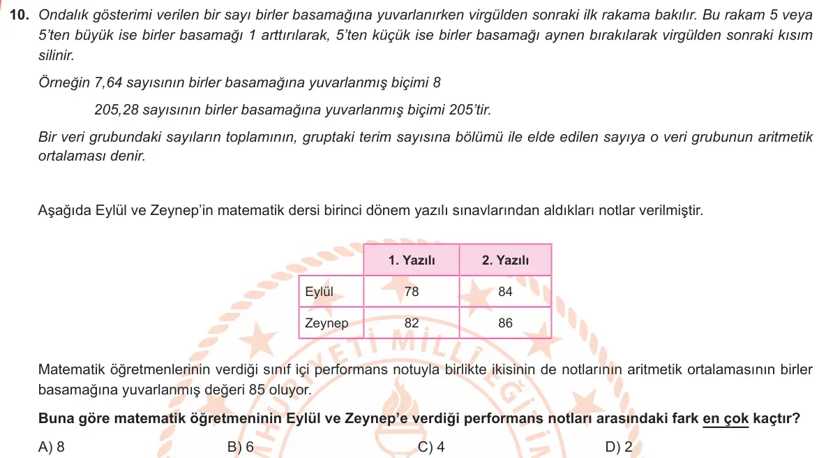LGS Örnek Soruları Ocak 2019 Sayısal Matematik 10. Soru görseli