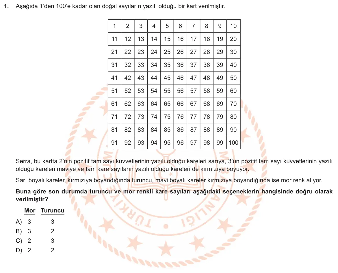 LGS Örnek Soruları Ocak 2019 Sayısal Matematik 1. Soru görseli