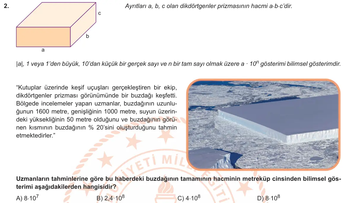 LGS Örnek Soruları Ocak 2019 Sayısal Matematik 2. Soru görseli