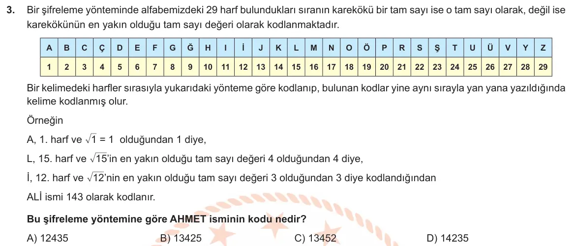 LGS Örnek Soruları Ocak 2019 Sayısal Matematik 3. Soru görseli