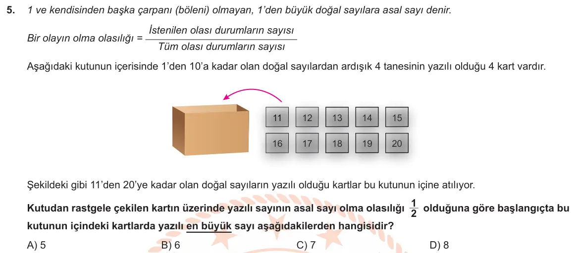 LGS Örnek Soruları Ocak 2019 Sayısal Matematik 5. Soru görseli