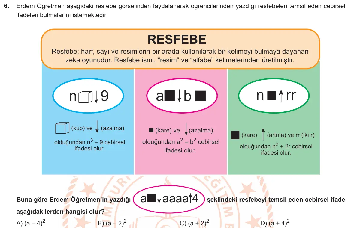 LGS Örnek Soruları Ocak 2019 Sayısal Matematik 6. Soru görseli