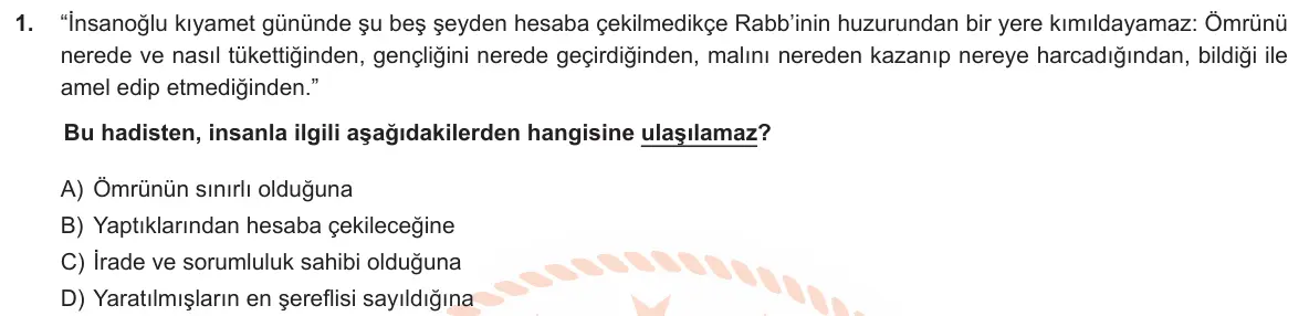 LGS Örnek Soruları Ocak 2019 Sözel Din Kültürü ve Ahlak Bilgisi 1. Soru görseli