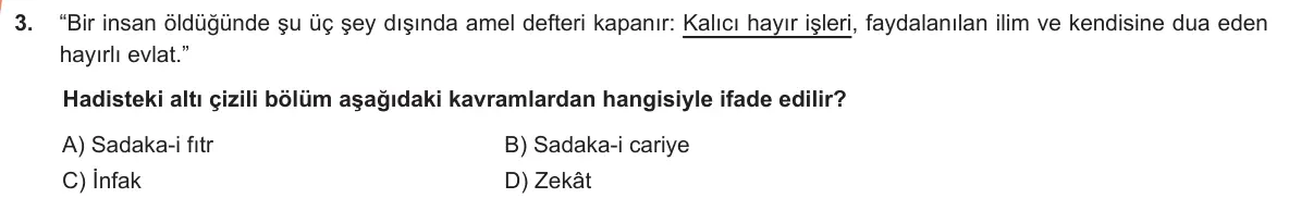 LGS Örnek Soruları Ocak 2019 Sözel Din Kültürü ve Ahlak Bilgisi 3. Soru görseli