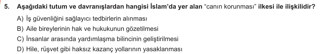 LGS Örnek Soruları Ocak 2019 Sözel Din Kültürü ve Ahlak Bilgisi 5. Soru görseli