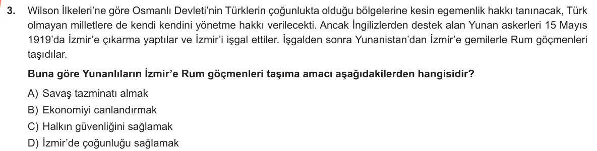 LGS Örnek Soruları Ocak 2019 Sözel T.C. İnkılap Tarihi ve Atatürkçülük 3. Soru görseli