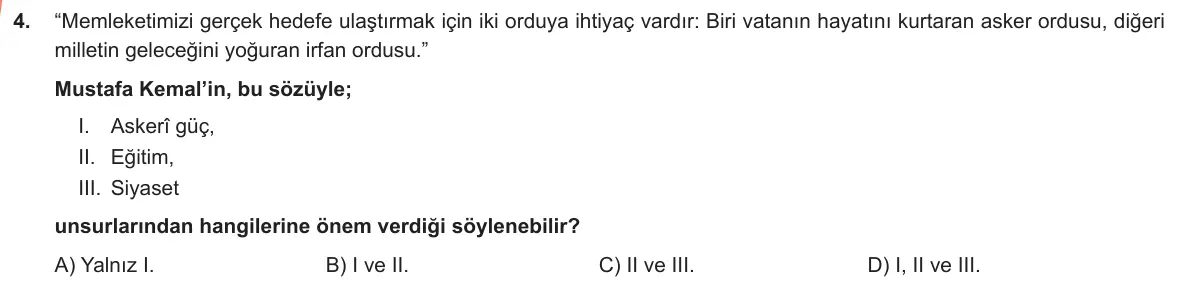 LGS Örnek Soruları Ocak 2019 Sözel T.C. İnkılap Tarihi ve Atatürkçülük 4. Soru görseli