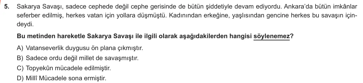 LGS Örnek Soruları Ocak 2019 Sözel T.C. İnkılap Tarihi ve Atatürkçülük 5. Soru görseli