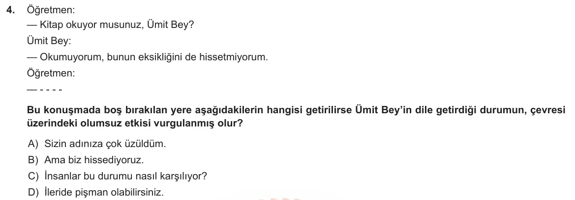 LGS Örnek Soruları Ocak 2019 Sözel Türkçe 4. Soru görseli