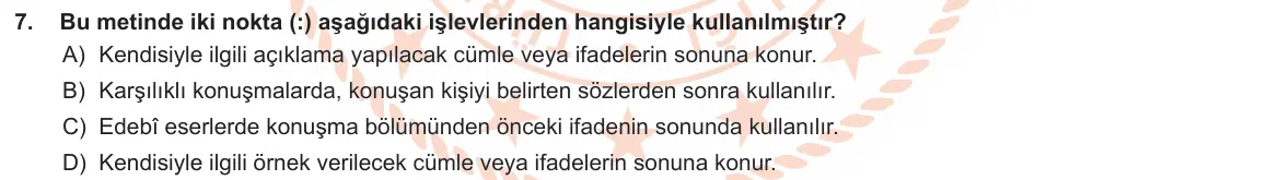 LGS Örnek Soruları Ocak 2019 Sözel Türkçe 7. Soru görseli