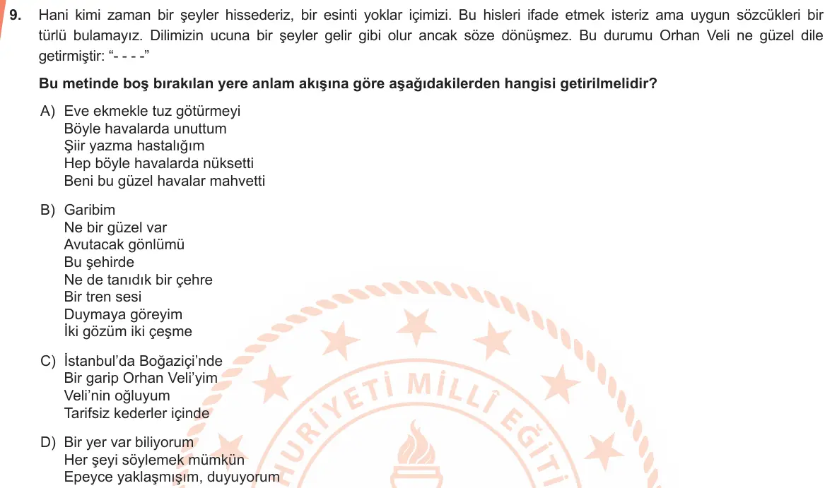 LGS Örnek Soruları Ocak 2019 Sözel Türkçe 9. Soru görseli