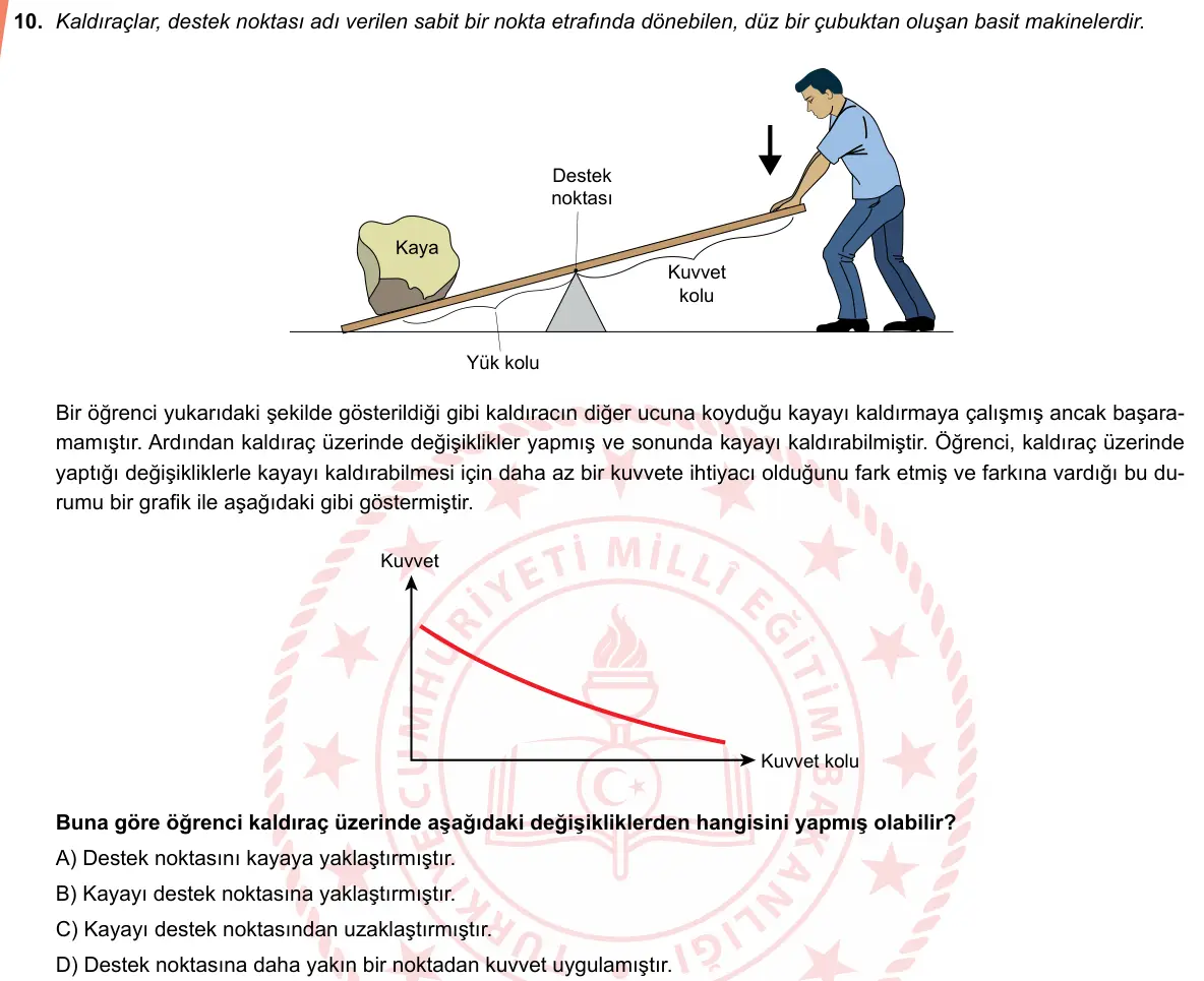 LGS Örnek Soruları Şubat 2019 Sayısal Fen Bilimleri 10. Soru görseli