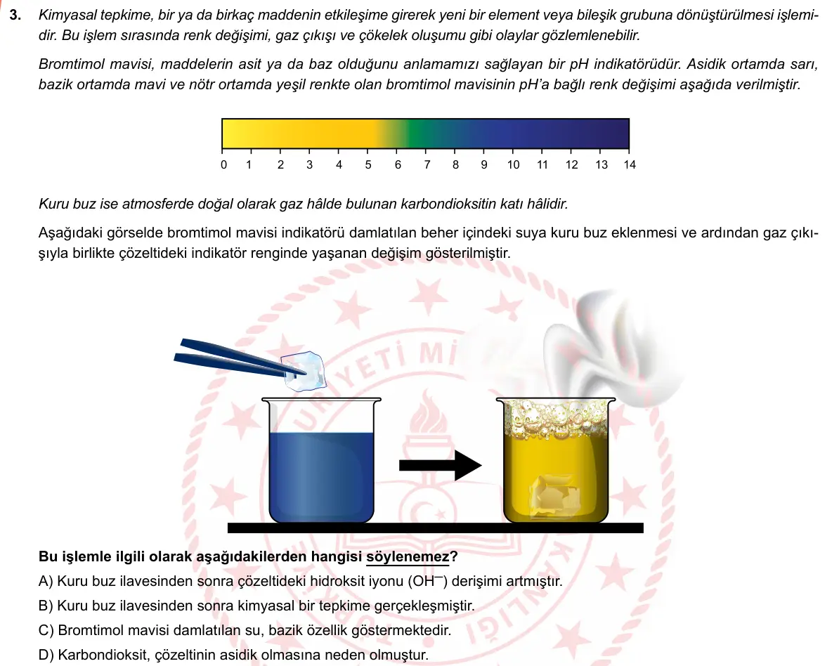 LGS Örnek Soruları Şubat 2019 Sayısal Fen Bilimleri 3. Soru görseli