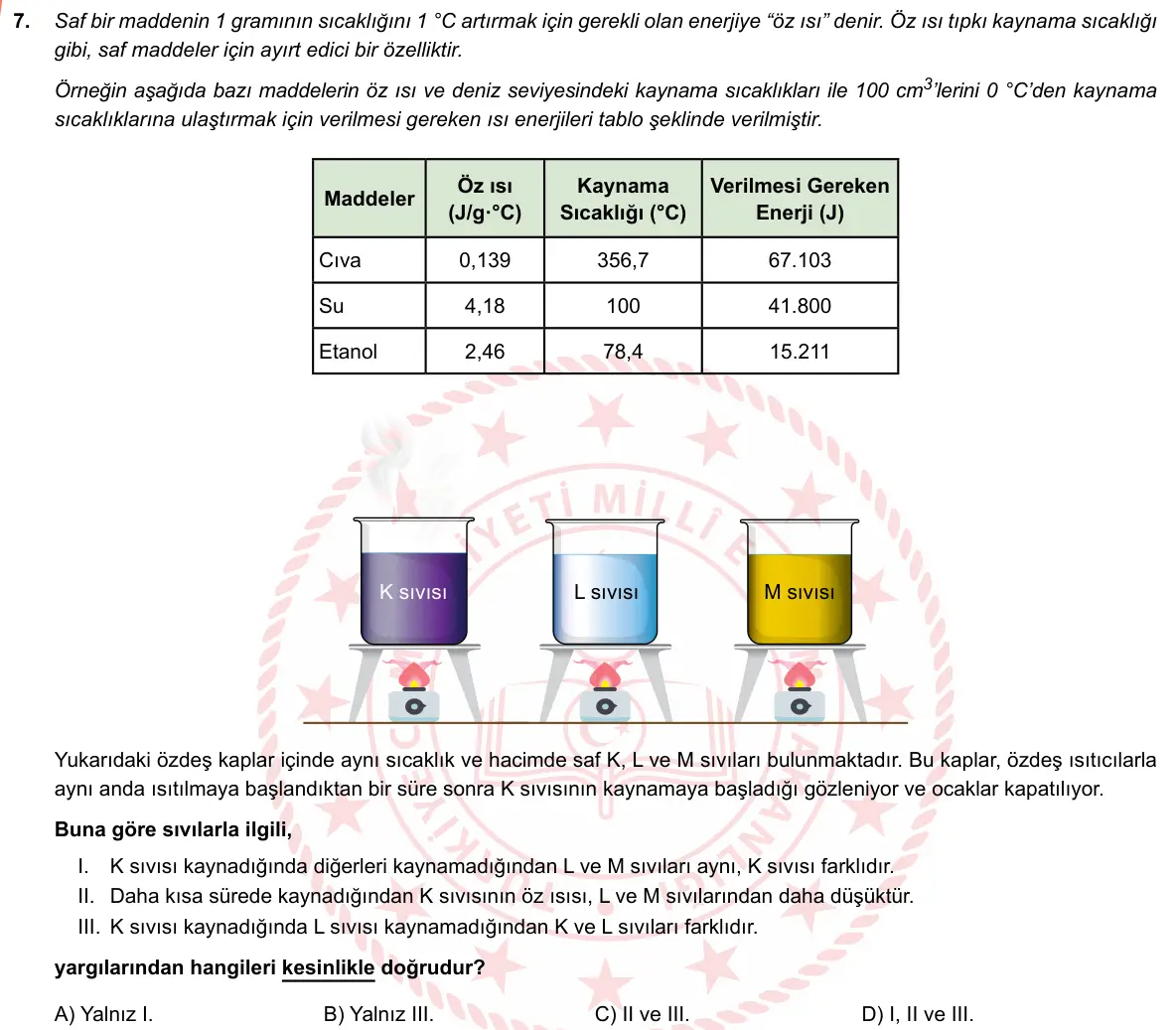 LGS Örnek Soruları Şubat 2019 Sayısal Fen Bilimleri 7. Soru görseli
