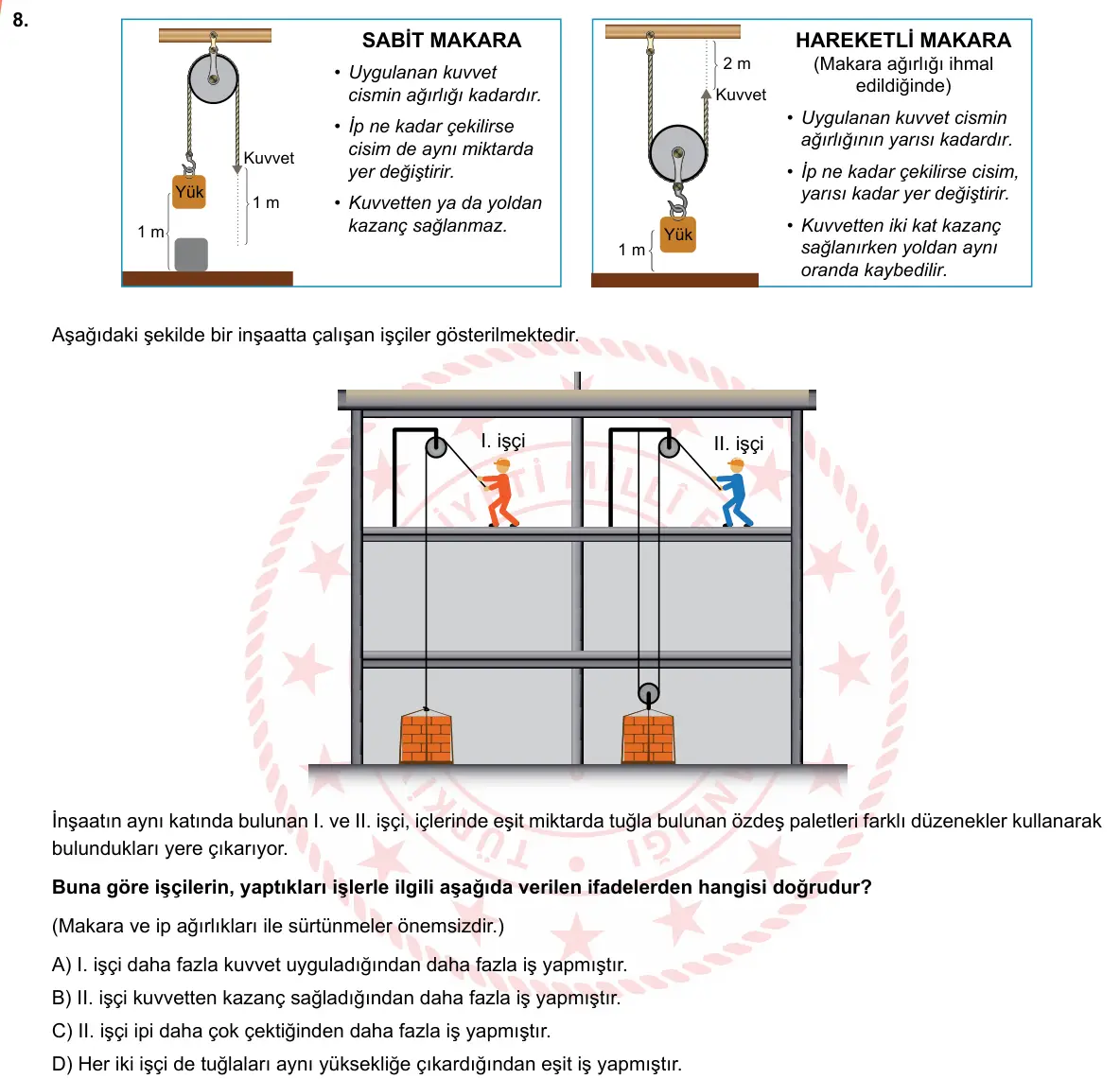 LGS Örnek Soruları Şubat 2019 Sayısal Fen Bilimleri 8. Soru görseli