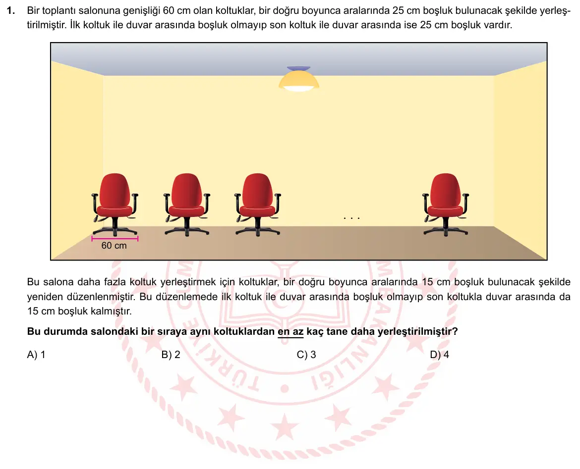 LGS Örnek Soruları Şubat 2019 Sayısal Matematik 1. Soru görseli