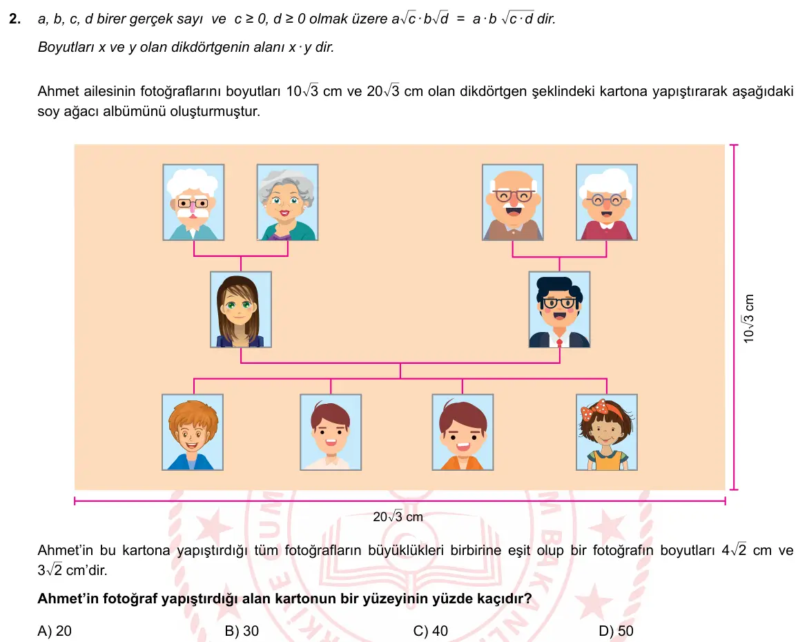 LGS Örnek Soruları Şubat 2019 Sayısal Matematik 2. Soru görseli