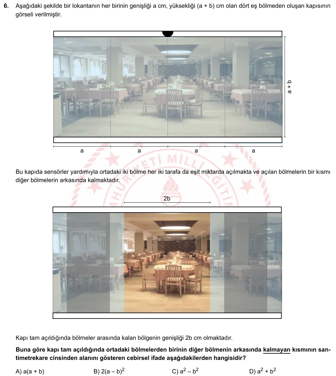 LGS Örnek Soruları Şubat 2019 Sayısal Matematik 6. Soru görseli
