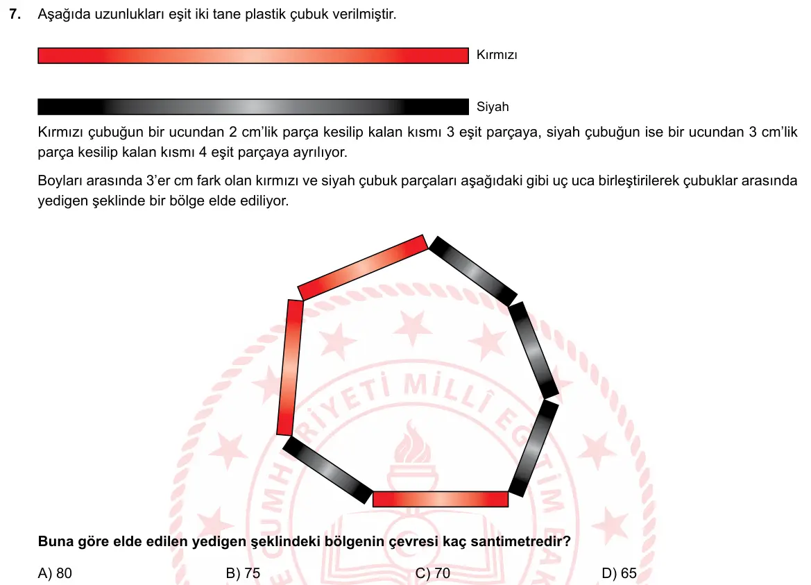 LGS Örnek Soruları Şubat 2019 Sayısal Matematik 7. Soru görseli