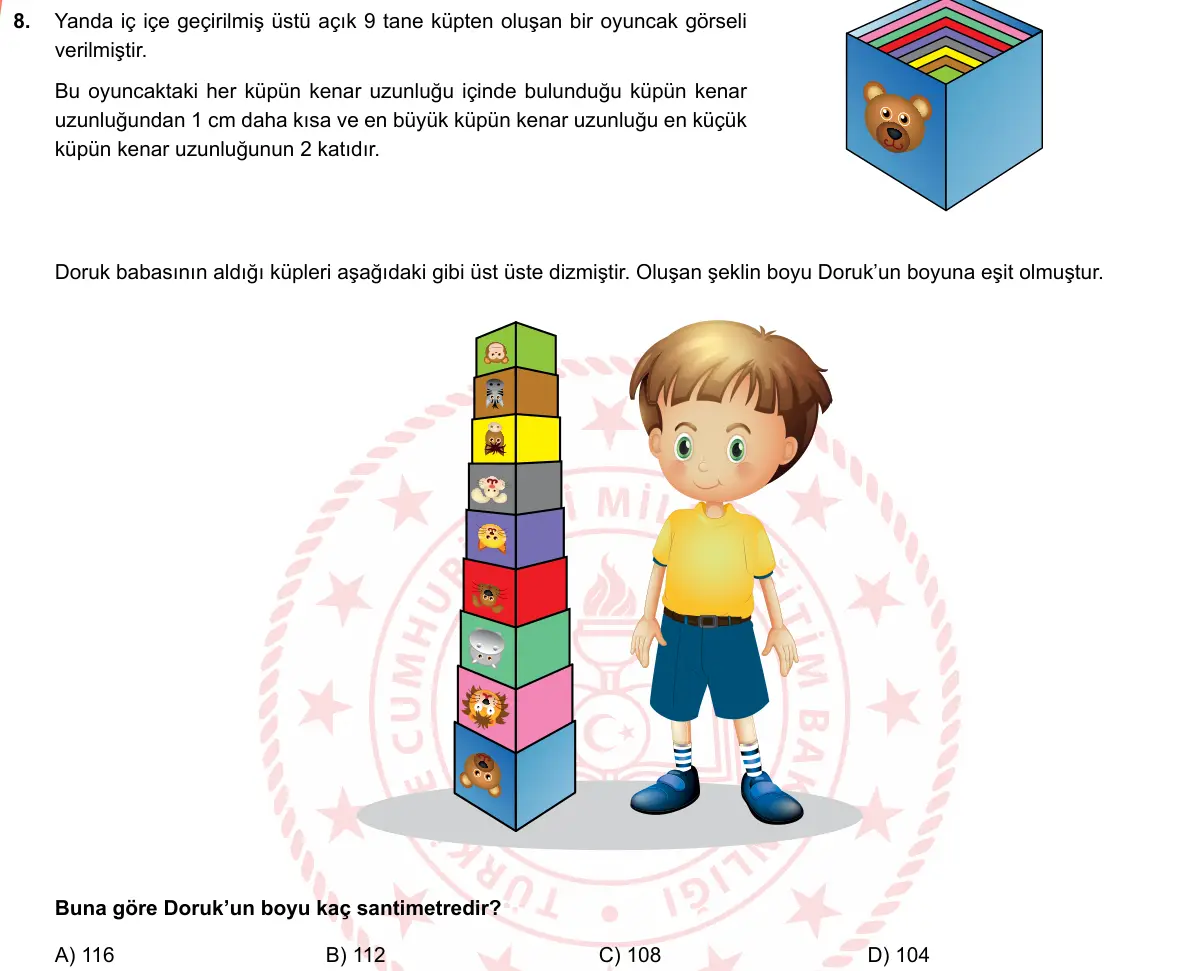 LGS Örnek Soruları Şubat 2019 Sayısal Matematik 8. Soru görseli