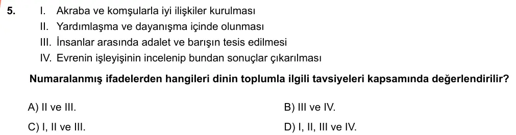 LGS Örnek Soruları Şubat 2019 Sözel Din Kültürü ve Ahlak Bilgisi 5. Soru görseli