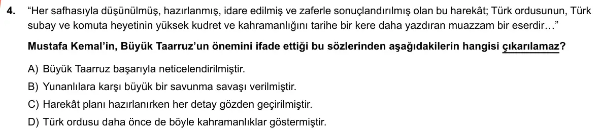 LGS Örnek Soruları Şubat 2019 Sözel T.C. İnkılap Tarihi ve Atatürkçülük 4. Soru görseli