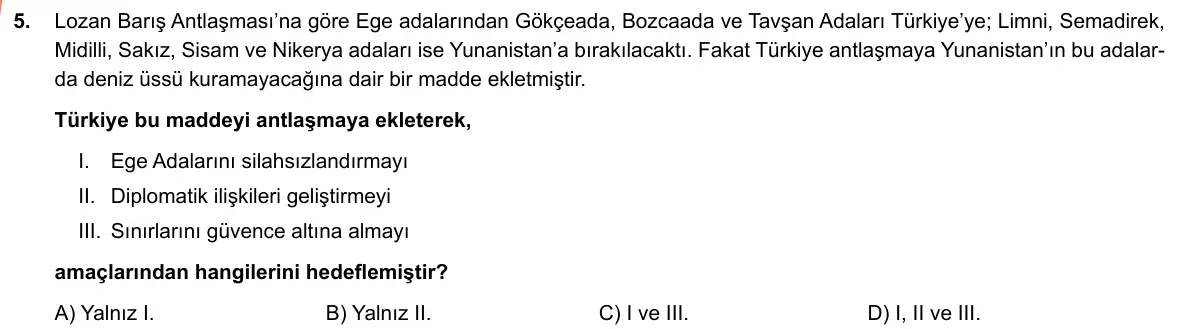 LGS Örnek Soruları Şubat 2019 Sözel T.C. İnkılap Tarihi ve Atatürkçülük 5. Soru görseli