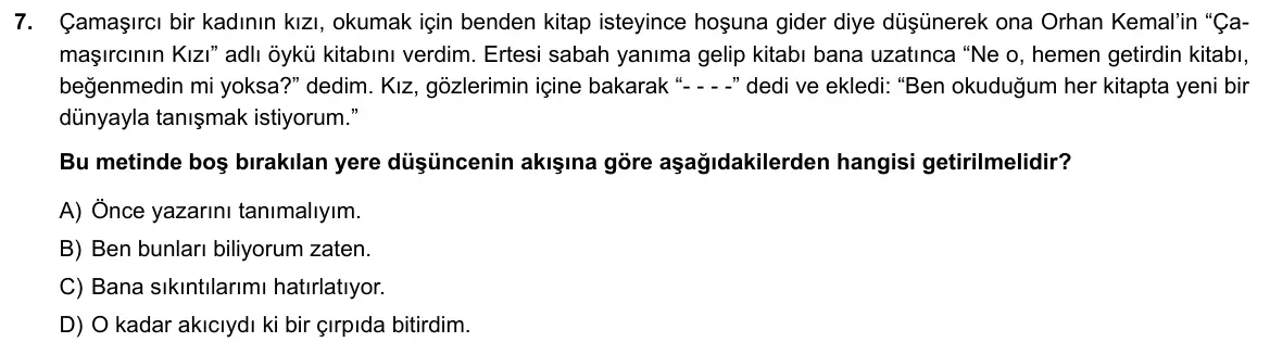 LGS Örnek Soruları Şubat 2019 Sözel Türkçe 7. Soru görseli