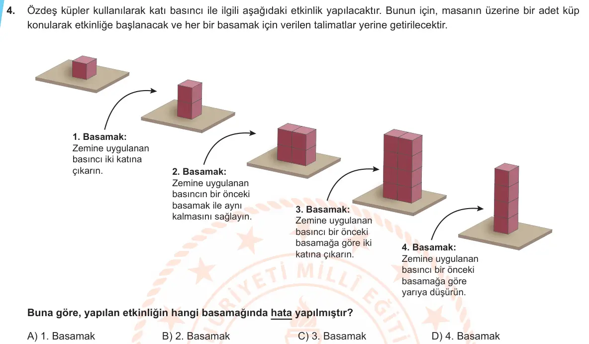 LGS Örnek Soruları Aralık 2019 Sayısal Fen Bilimleri 4. Soru görseli