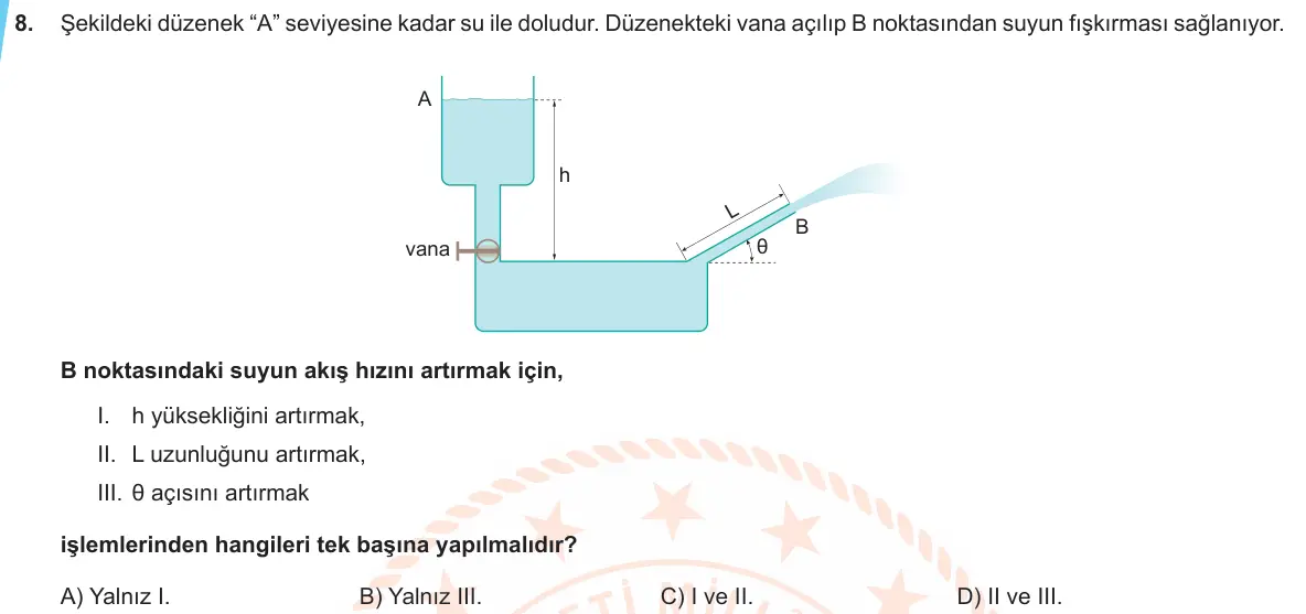 LGS Örnek Soruları Aralık 2019 Sayısal Fen Bilimleri 8. Soru görseli