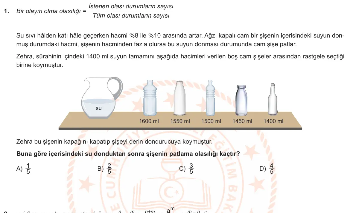 LGS Örnek Soruları Aralık 2019 Sayısal Matematik 1. Soru görseli