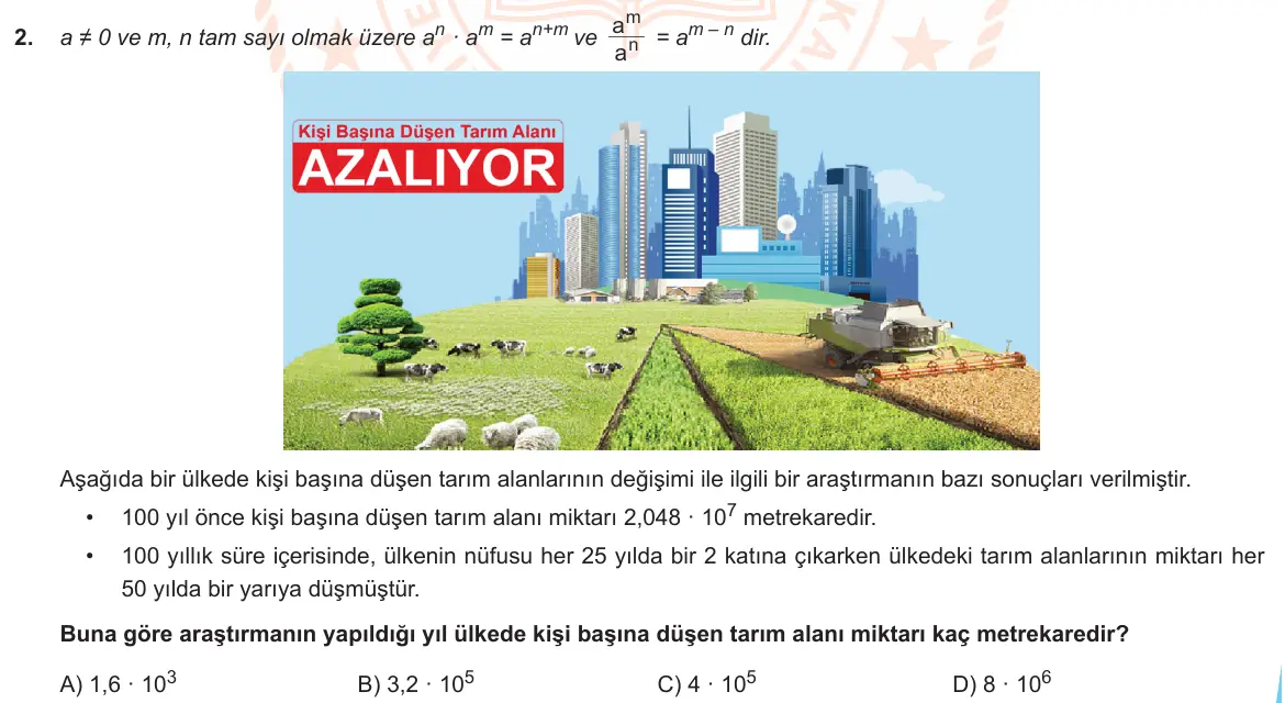 LGS Örnek Soruları Aralık 2019 Sayısal Matematik 2. Soru görseli
