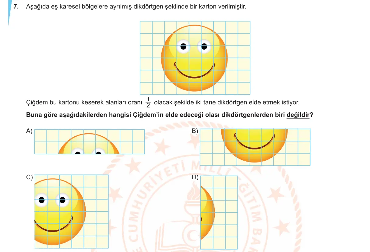 LGS Örnek Soruları Aralık 2019 Sayısal Matematik 7. Soru görseli