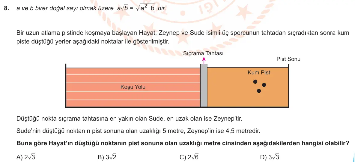LGS Örnek Soruları Aralık 2019 Sayısal Matematik 8. Soru görseli