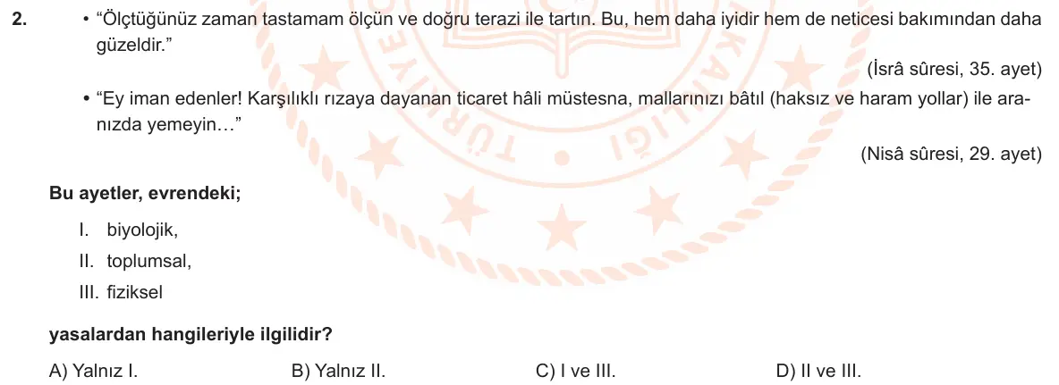 LGS Örnek Soruları Aralık 2019 Sözel Din Kültürü ve Ahlak Bilgisi 2. Soru görseli